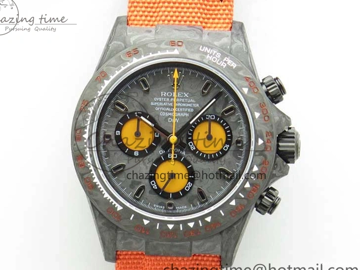 0503 AllSeason Daytona DIW Carbon OMF Best Edition Carbon Orange Dial on Orange Nylon Strap A 2845
